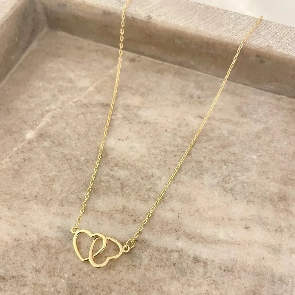 925 Sterling Silver Double Heart Linked Necklace Interlocking Hearts Necklace - Picture 9 of 15